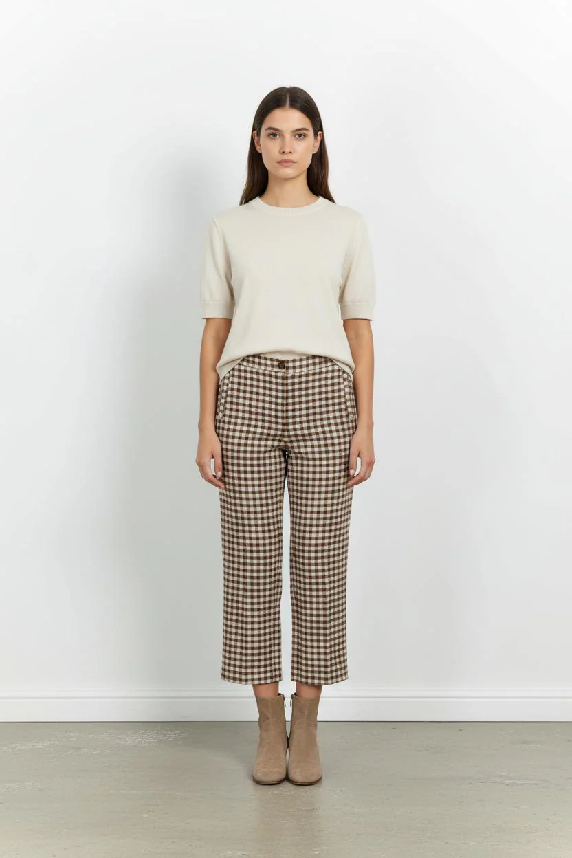 Pantalon Carreaux Marron et Beige - Taille M/38