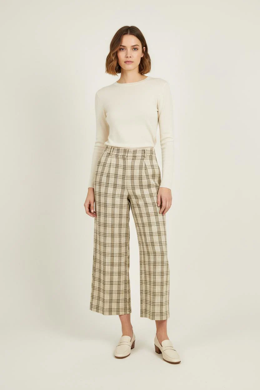 Pantalon Large Beige et Marron - Taille XS/34