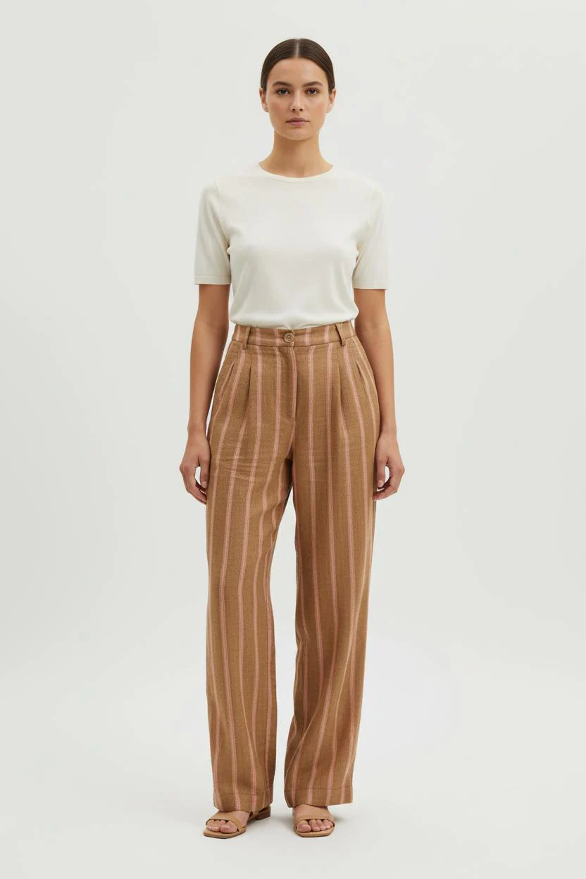 Pantalon Large Beige et Rose - Taille M/38