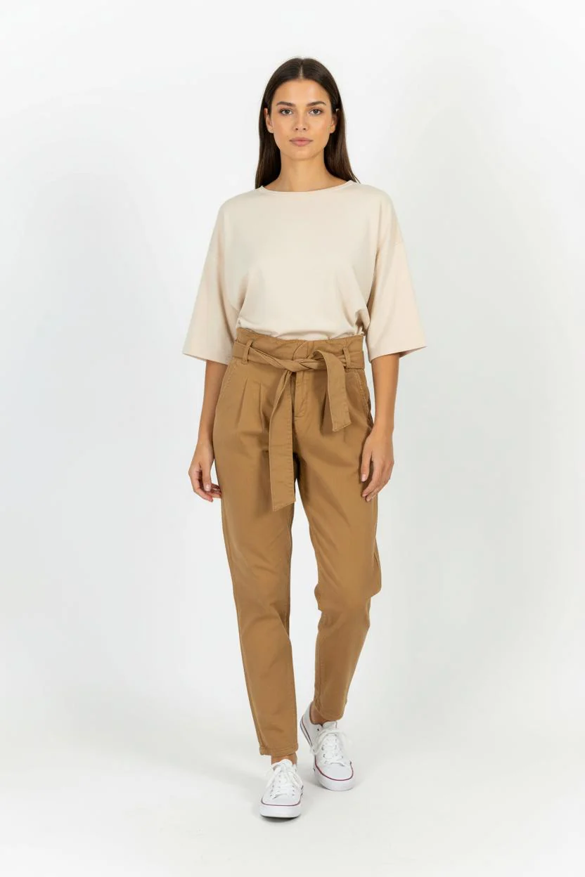 Pantalon Taille Haute Beige - Taille XS/34