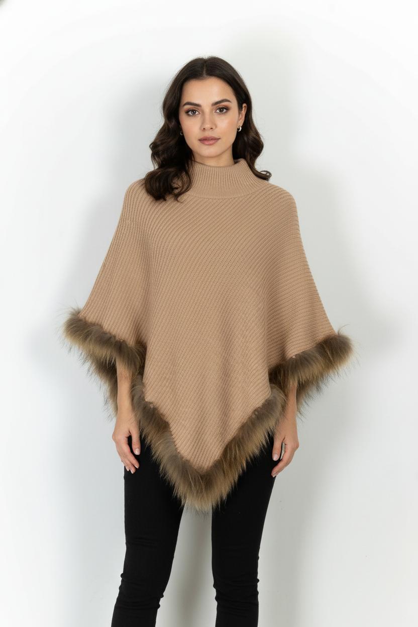 Poncho Beige et Marron - Taille T.U.