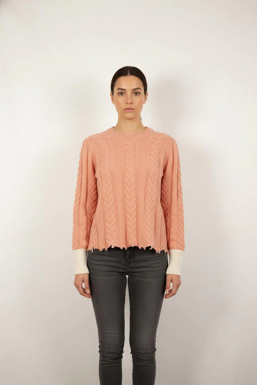 Pull à Torsades Rose et Beige - Taille S/36