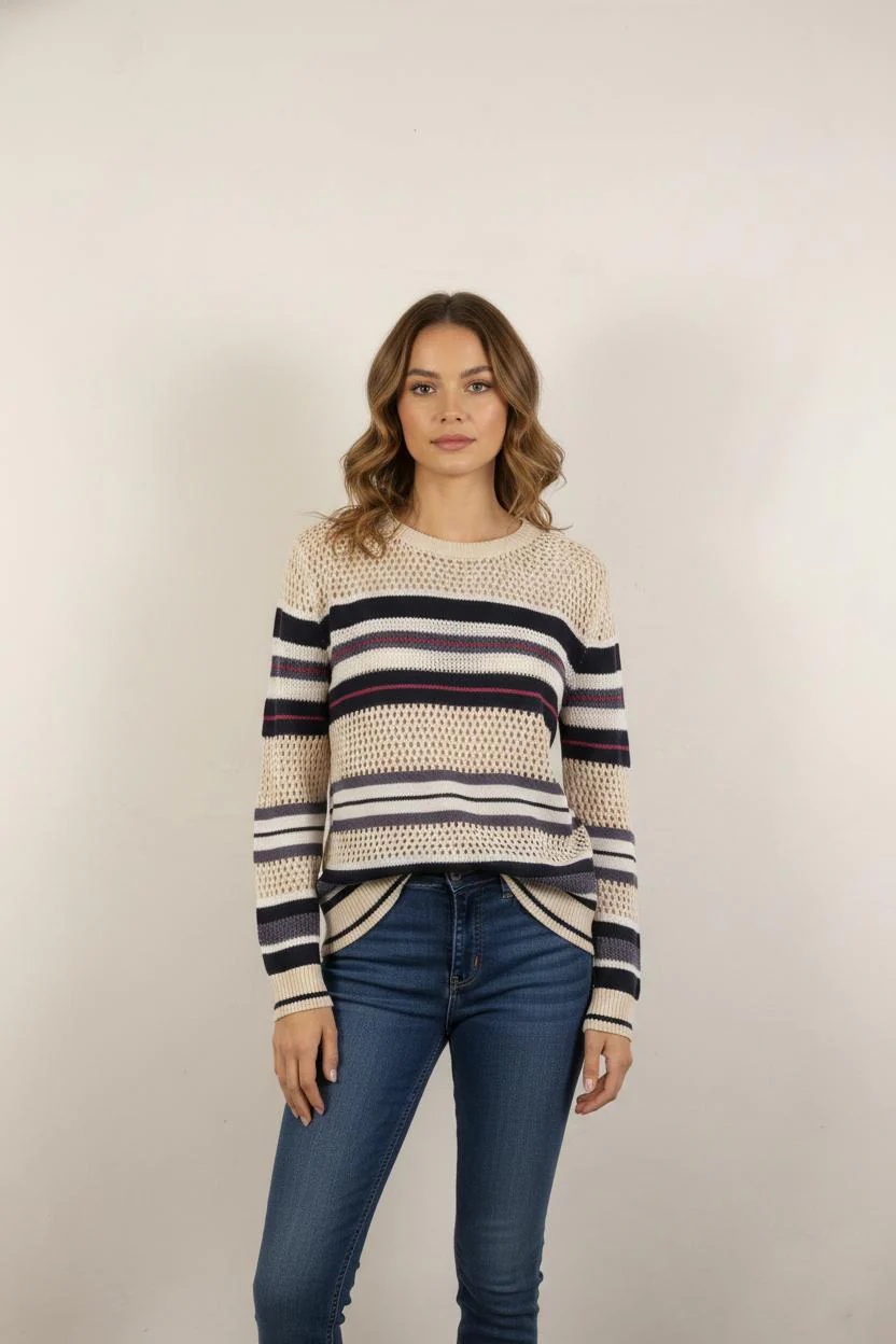 Pull Beige et Bleu - Taille S/36