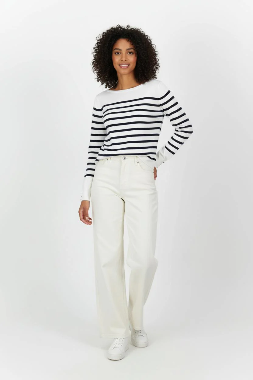Pull Blanc et Bleu Marine - Taille L/40