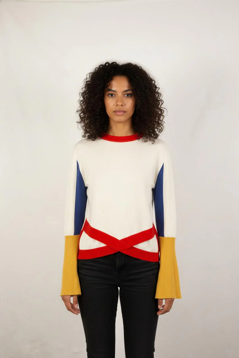 Pull Blanc Rouge Bleu et Jaune - Taille S/36