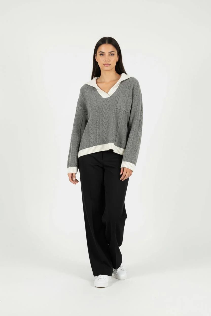 Pull Gris et Écru - Taille L/40