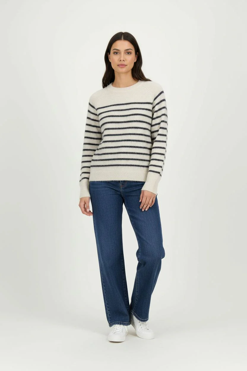 Pull Rayé Beige et Noir - Taille XS/34