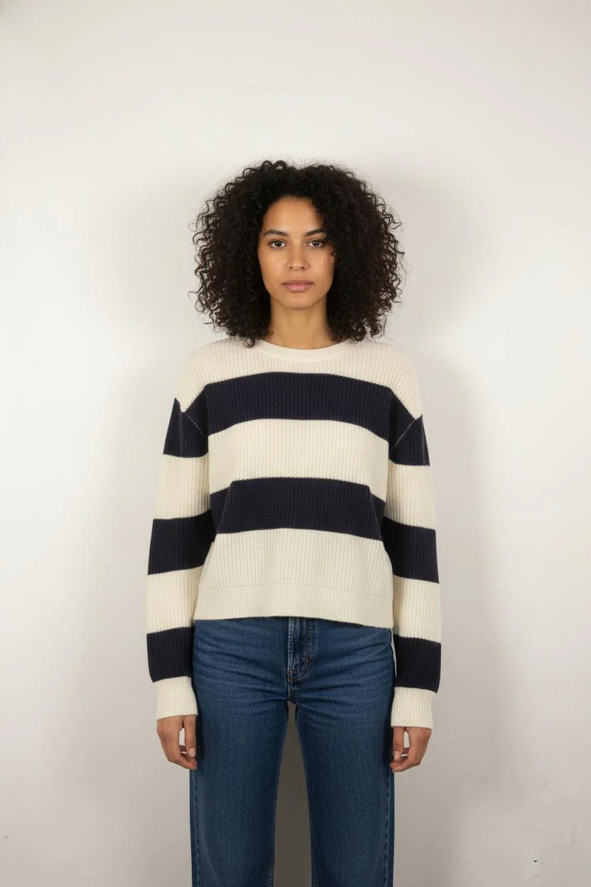 Pull Rayé Blanc et Bleu Marine - Taille S/36