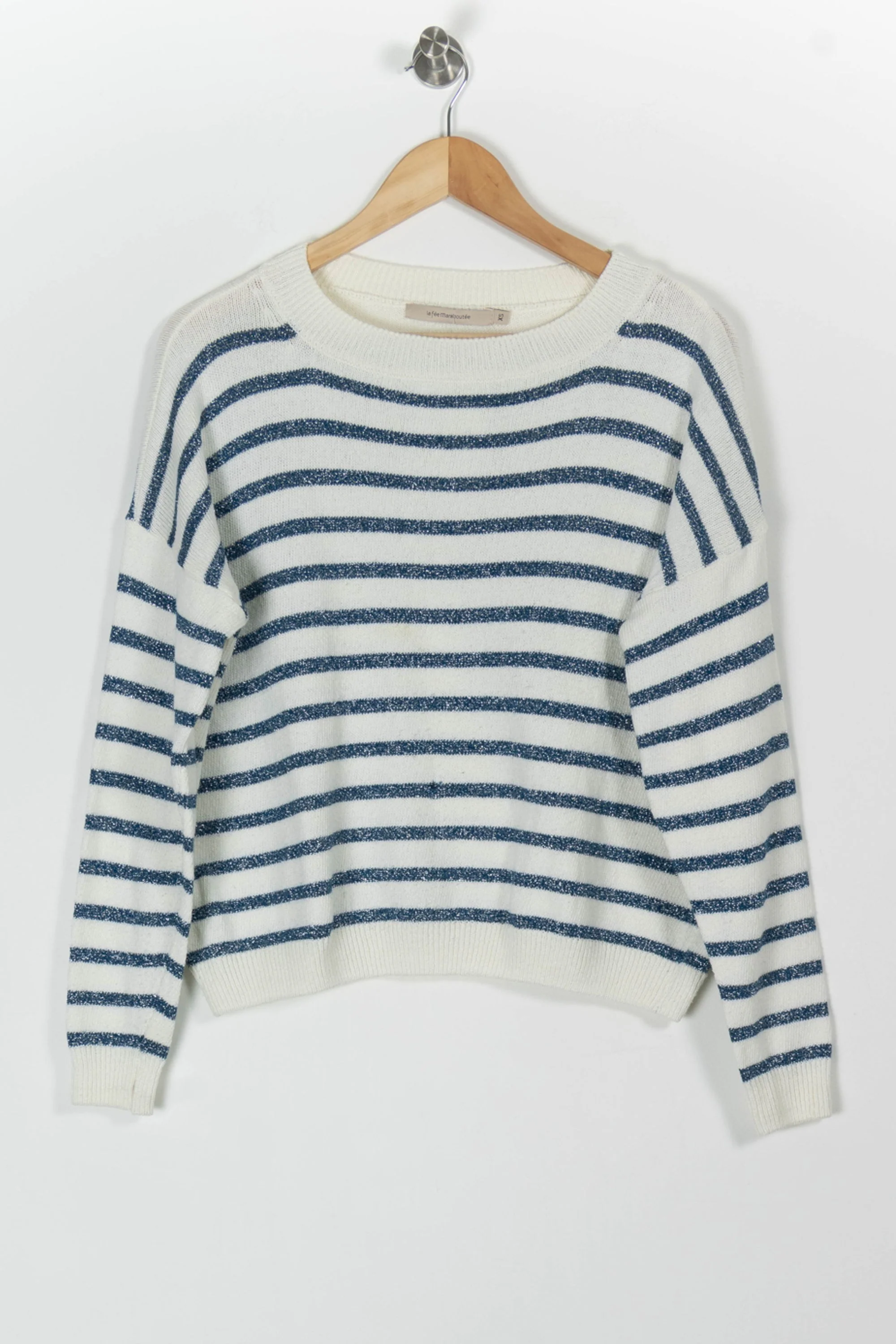 Pull Rayé Blanc et Bleu - Taille XS/34 - Image 2