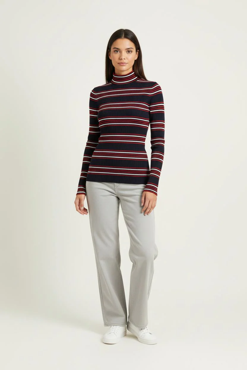 Pull Rayé Noir Rouge et Blanc - Taille S/36