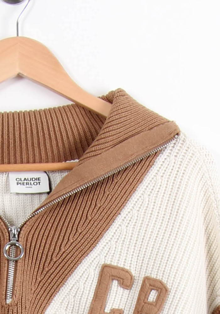 Pull Zippé Marron et Blanc - Taille L/40 - Image 3