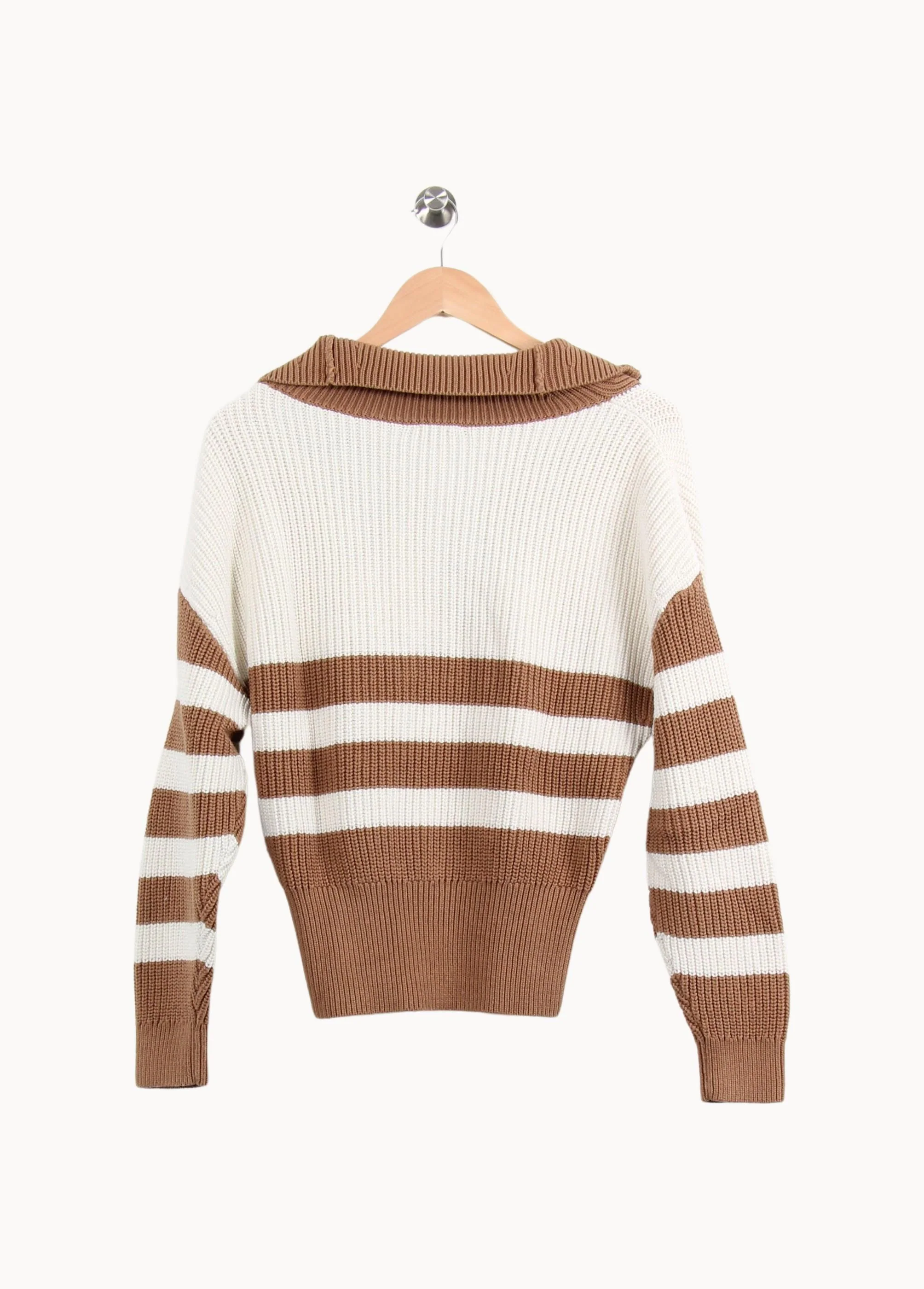 Pull Zippé Marron et Blanc - Taille L/40 - Image 4