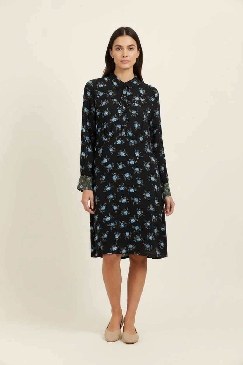 Robe Chemise Noire et Bleue - Taille M/38