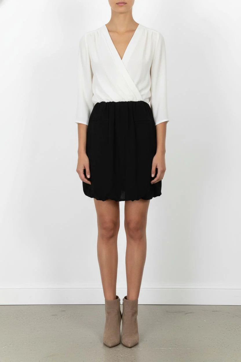 Robe Courte Blanche et Noire - Taille XS/34