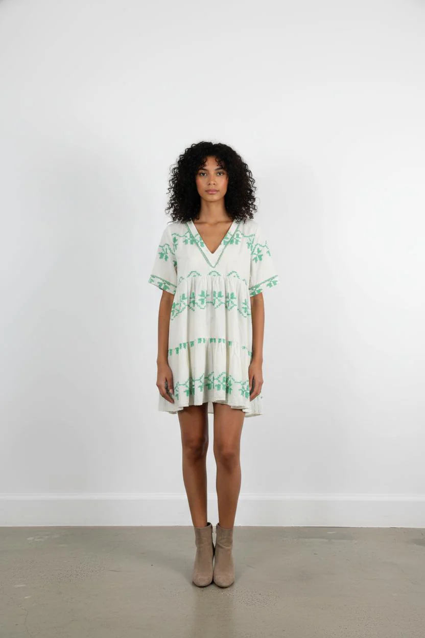 Robe Courte Blanche et Verte - Taille XS/34