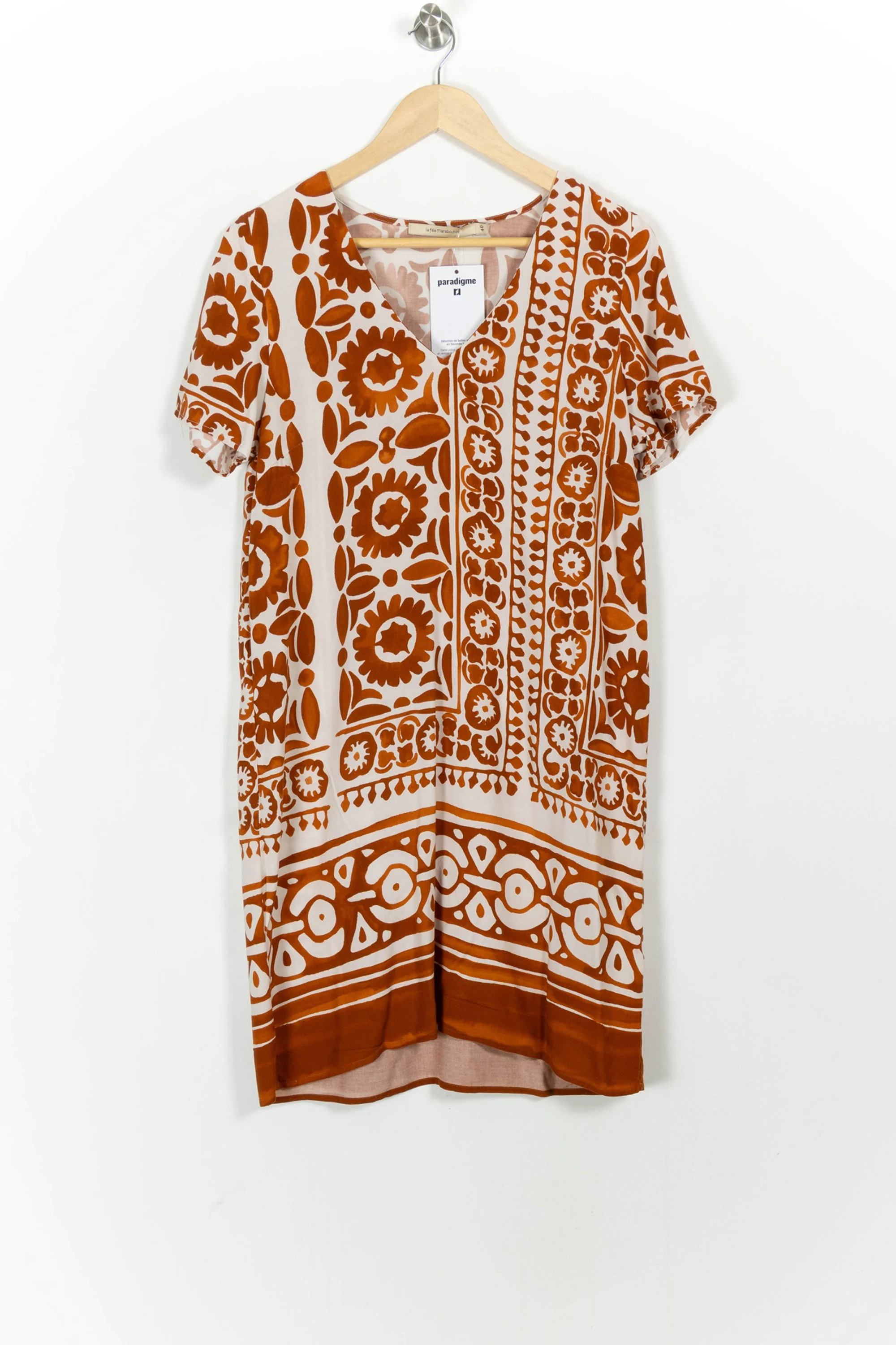 Robe Courte Marron et Beige - Taille L/40 - Image 2