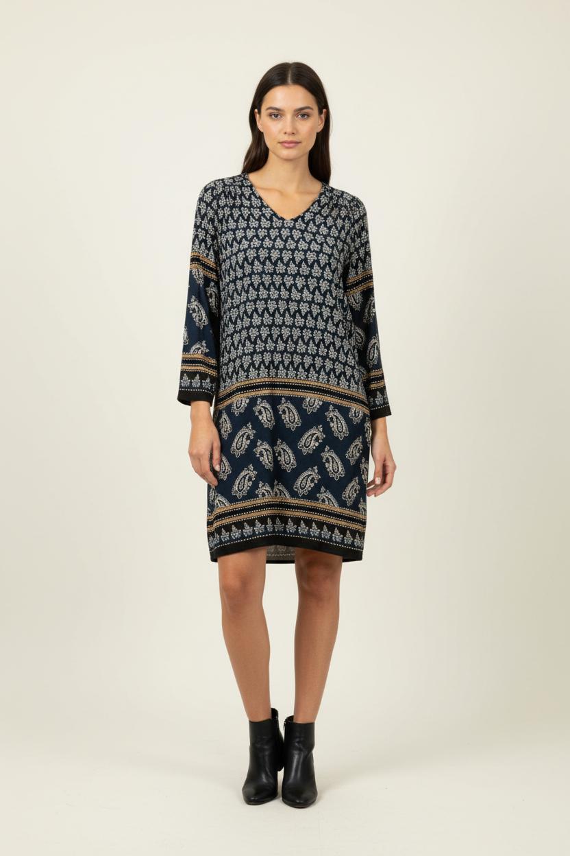 Robe Droite Bleue et Beige - Taille M/38