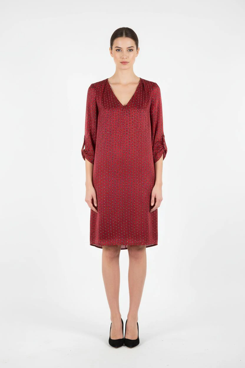 Robe Droite Rouge et Noir - Taille XS/34