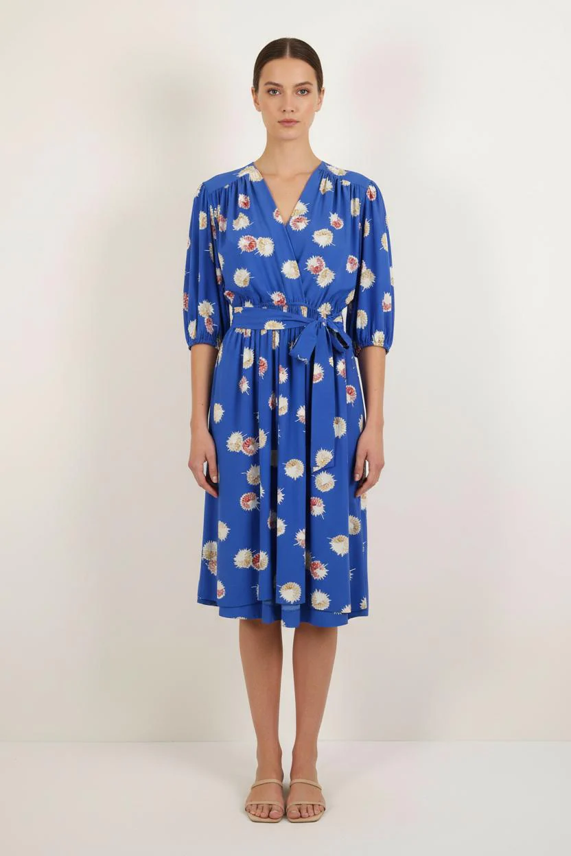 Robe Fleurie Bleue et Blanche - Taille L/40