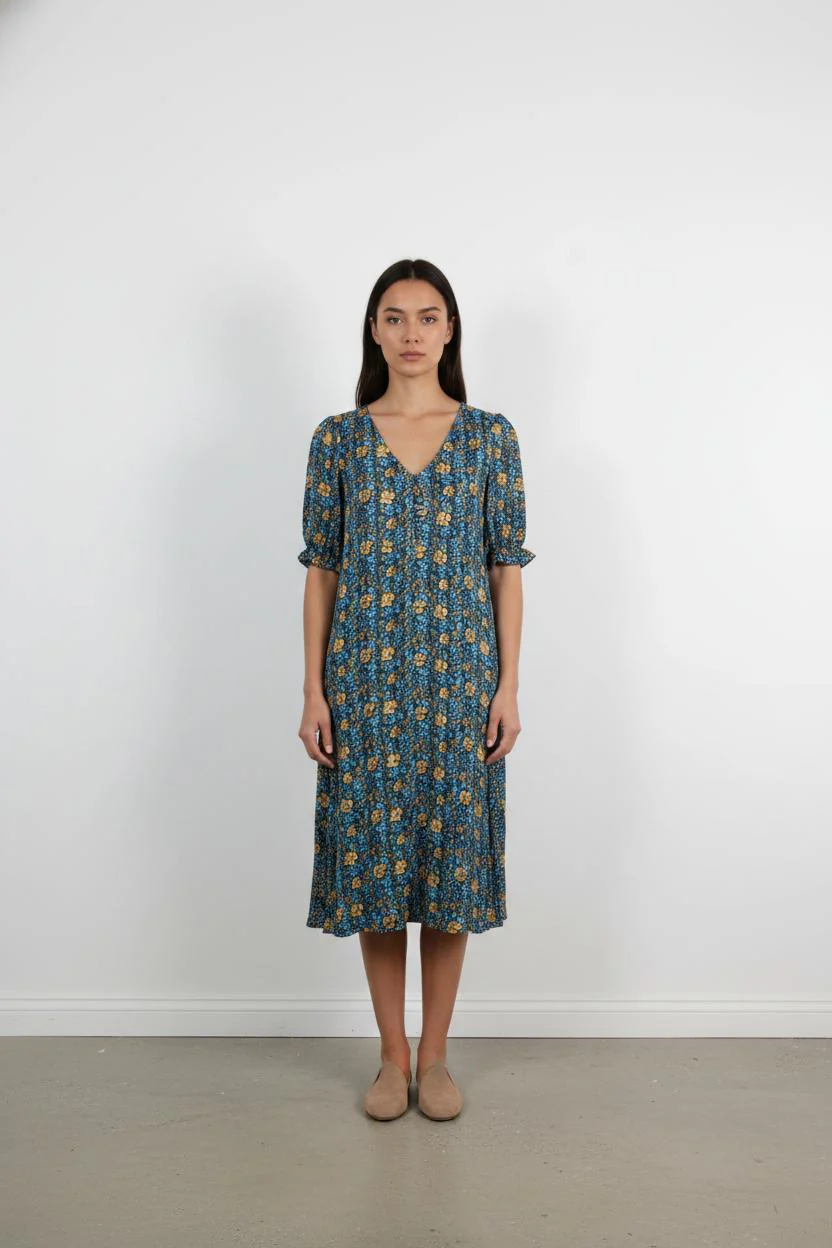 Robe Fleurie Bleue et Jaune - Taille M/38