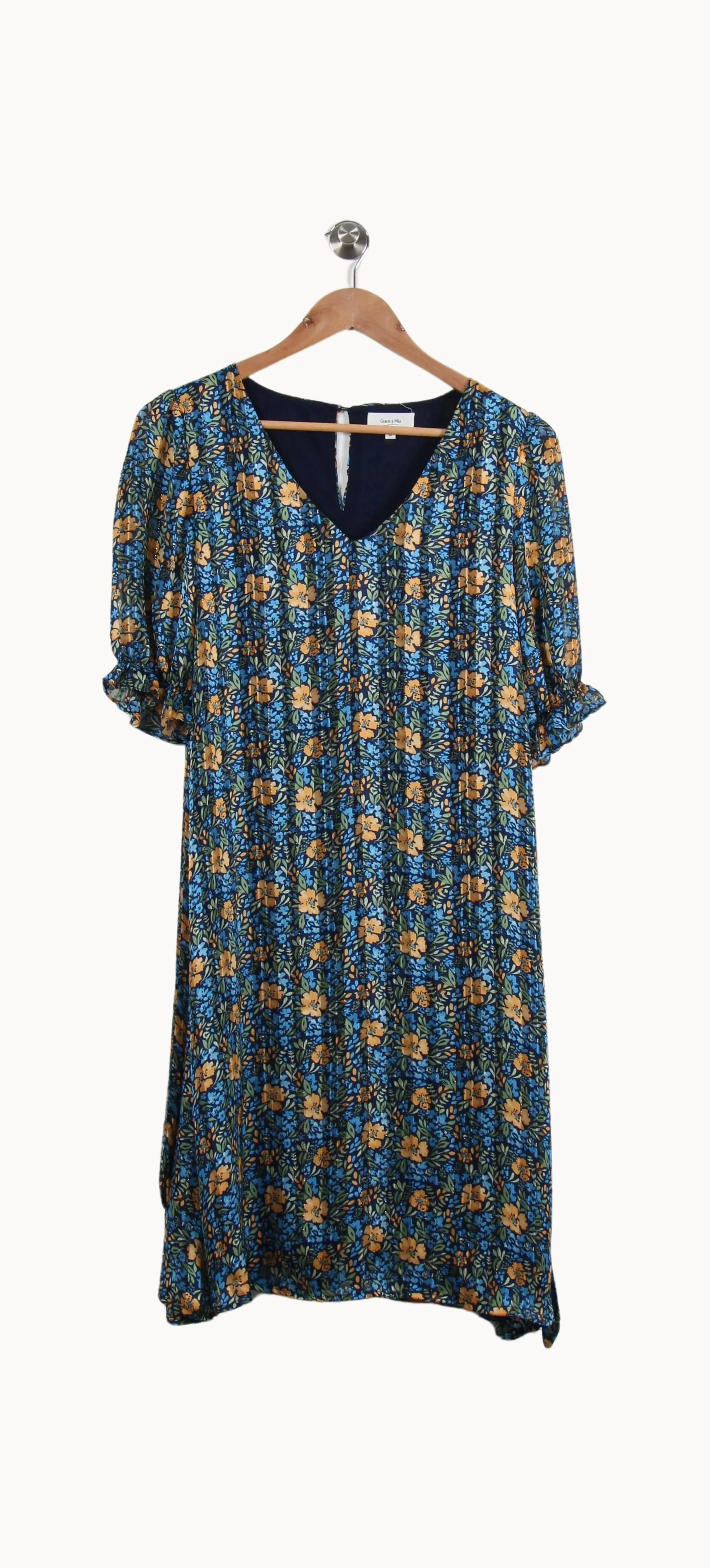 Robe Fleurie Bleue et Jaune - Taille M/38 - Image 2