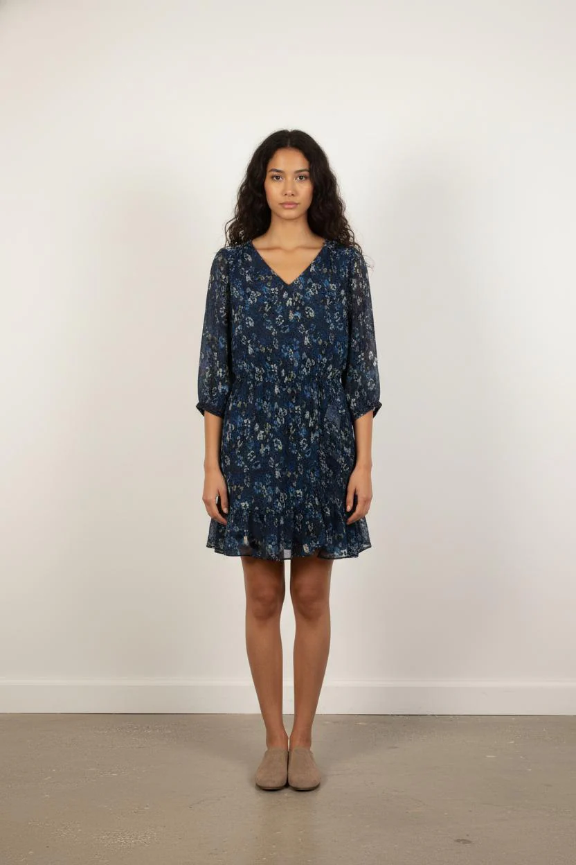 Robe Fleurie Bleue - Taille L/40