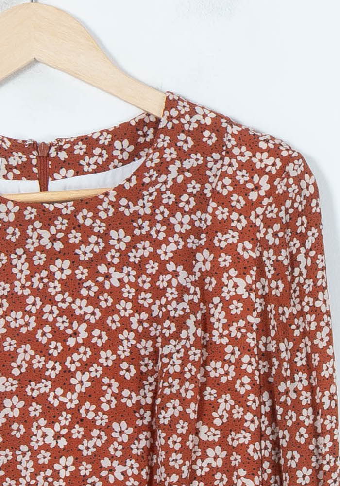 Robe Fleurie Marron et Blanche - Taille M/38 - Image 3