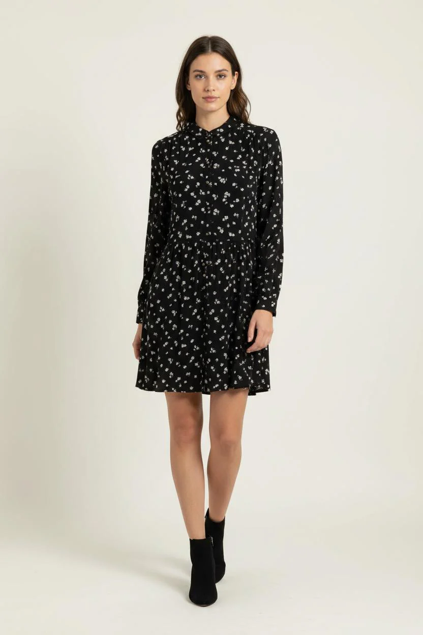 Robe Fleurie Noire et Blanche - Taille S/36