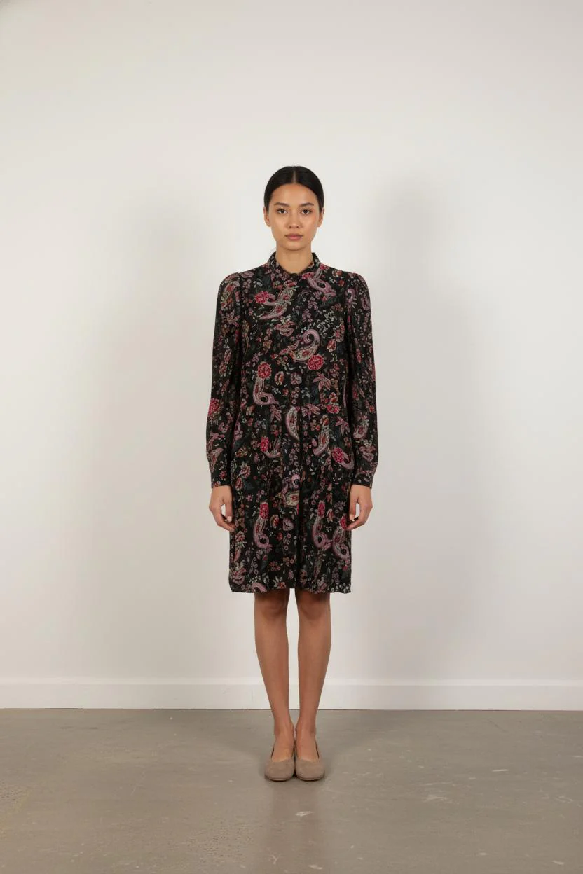 Robe Fleurie Noire et Rose - Taille M/38