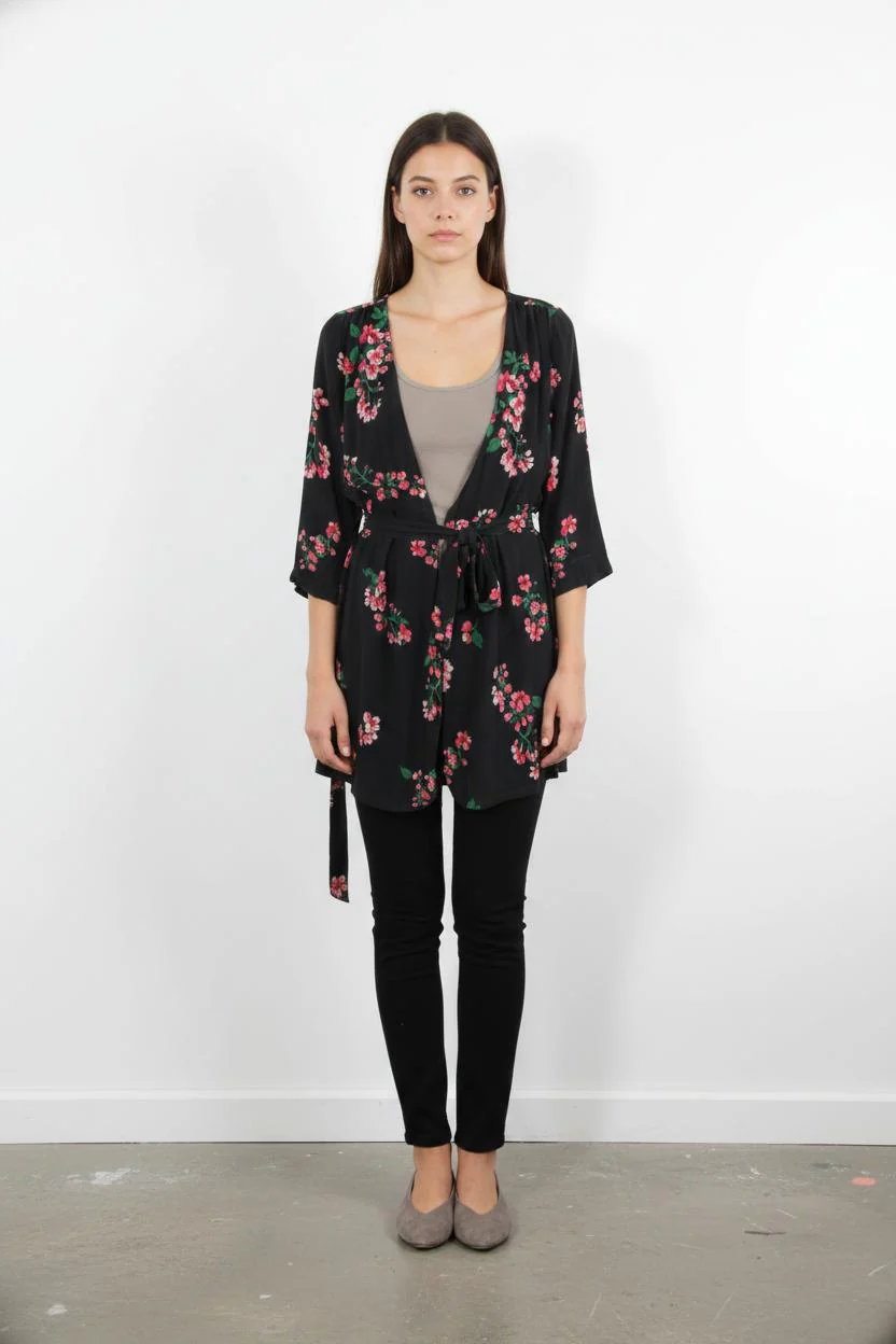Robe Fleurie Noire et Rose - Taille M/38