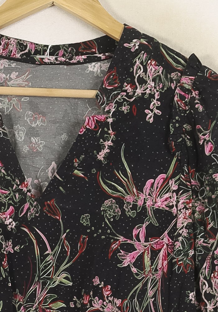 Robe Fleurie Noire et Rose - Taille S/36 - Image 3