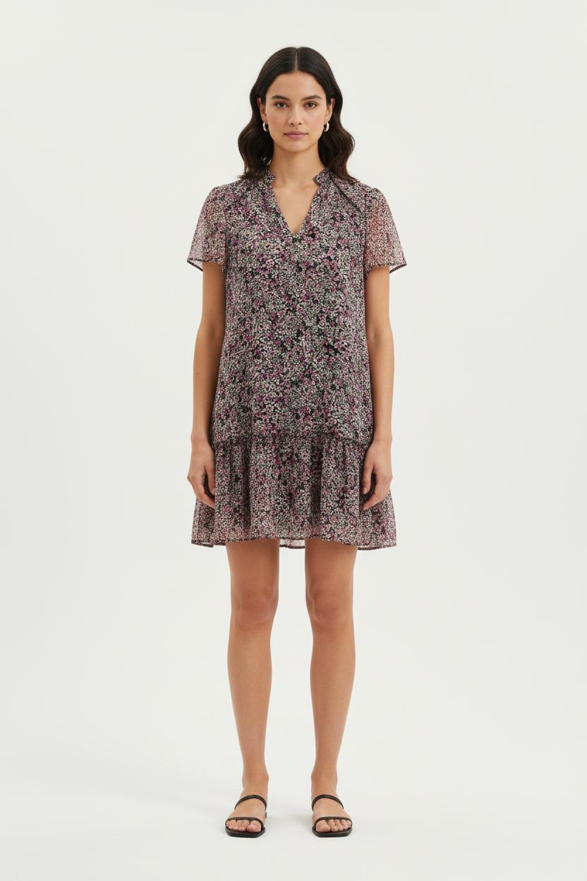 Robe Fleurie Noire et Rose - Taille S/36