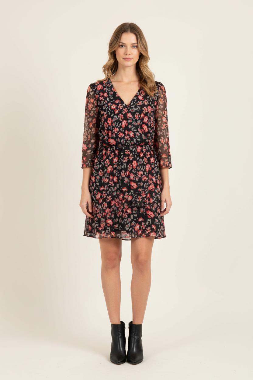 Robe Fleurie Noire et Rouge - Taille M/38