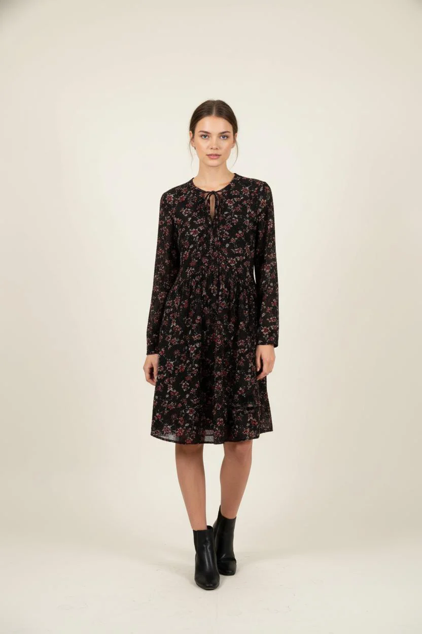 Robe Fleurie Noire et Rouge - Taille XS/34