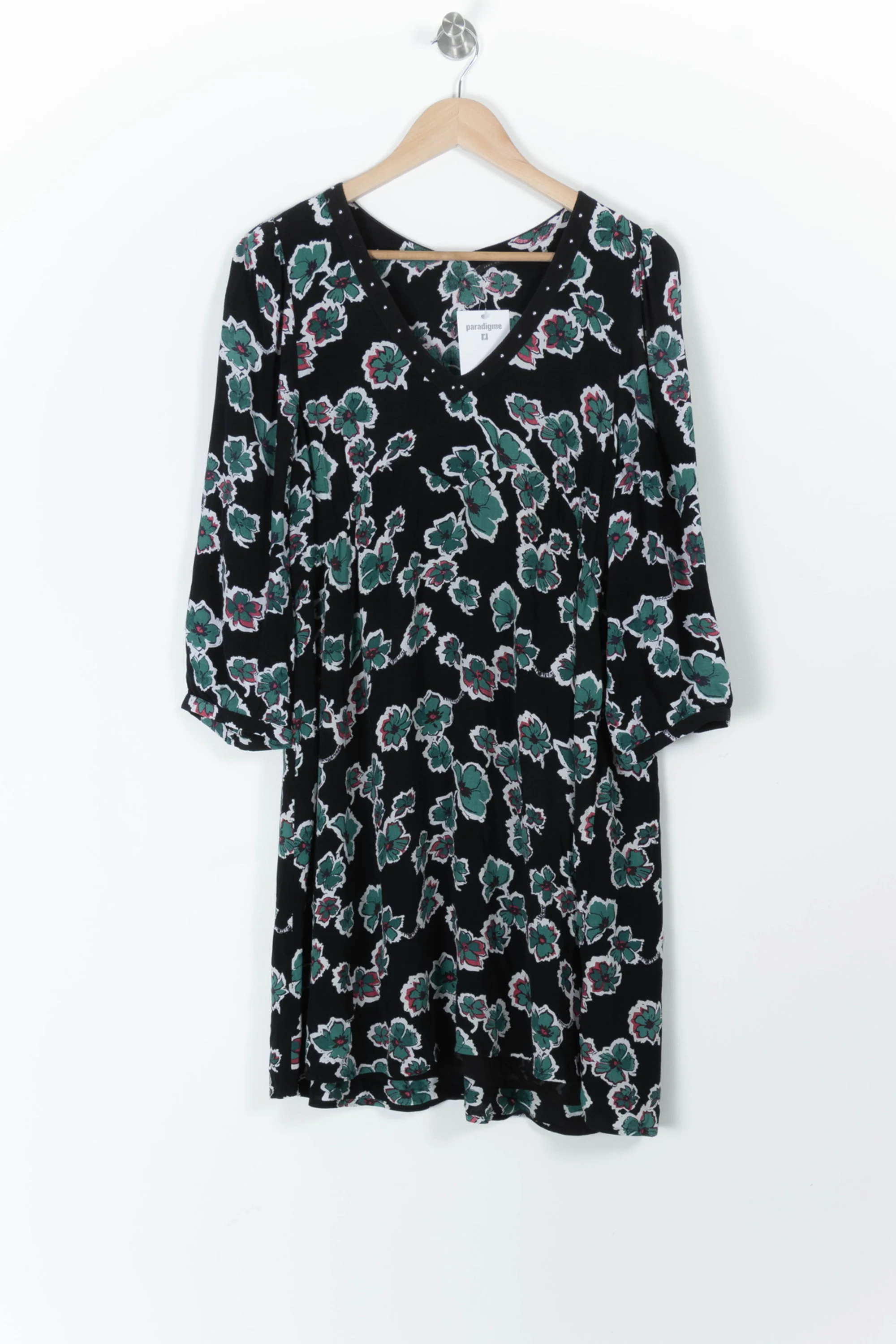 Robe Fleurie Noire et Verte - Taille L/40 - Image 2