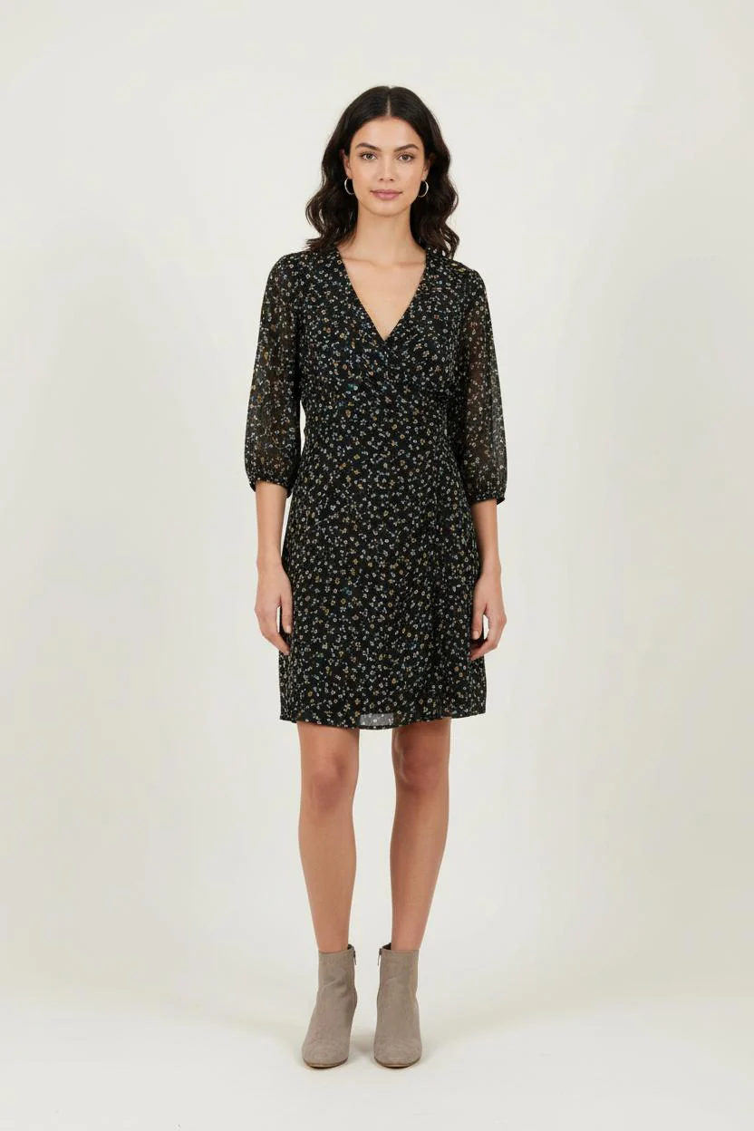 Robe Fleurie Noire - Taille XS/34