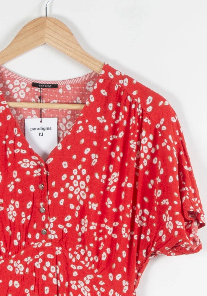 Robe Fleurie Rouge et Blanche - Taille S/36 - Image 3