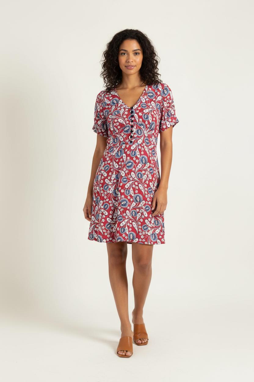 Robe Fleurie Rouge et Bleu - Taille XS/34