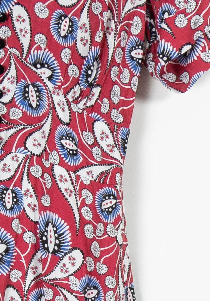 Robe Fleurie Rouge et Bleu - Taille XS/34 - Image 3