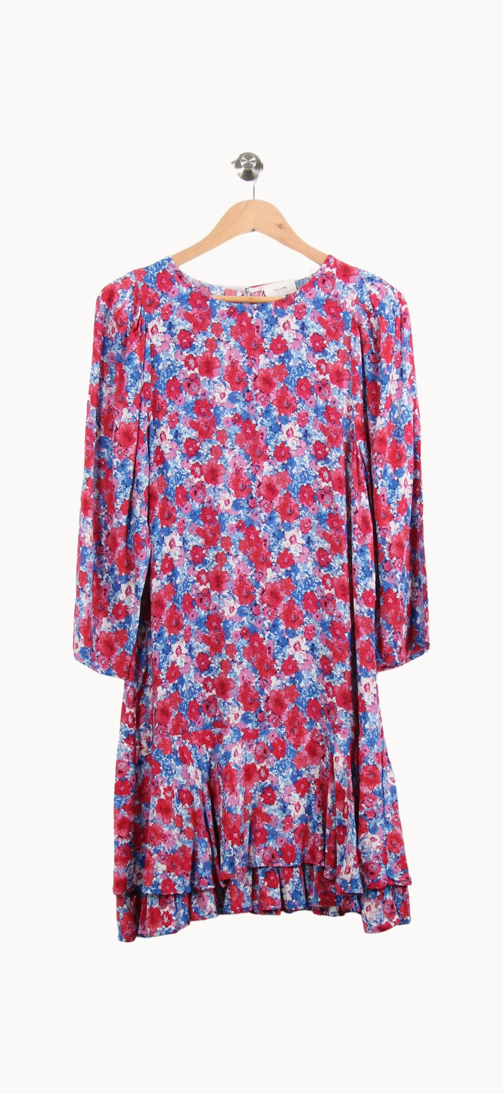Robe Fleurie Rouge et Bleue - Taille L/40 - Image 2