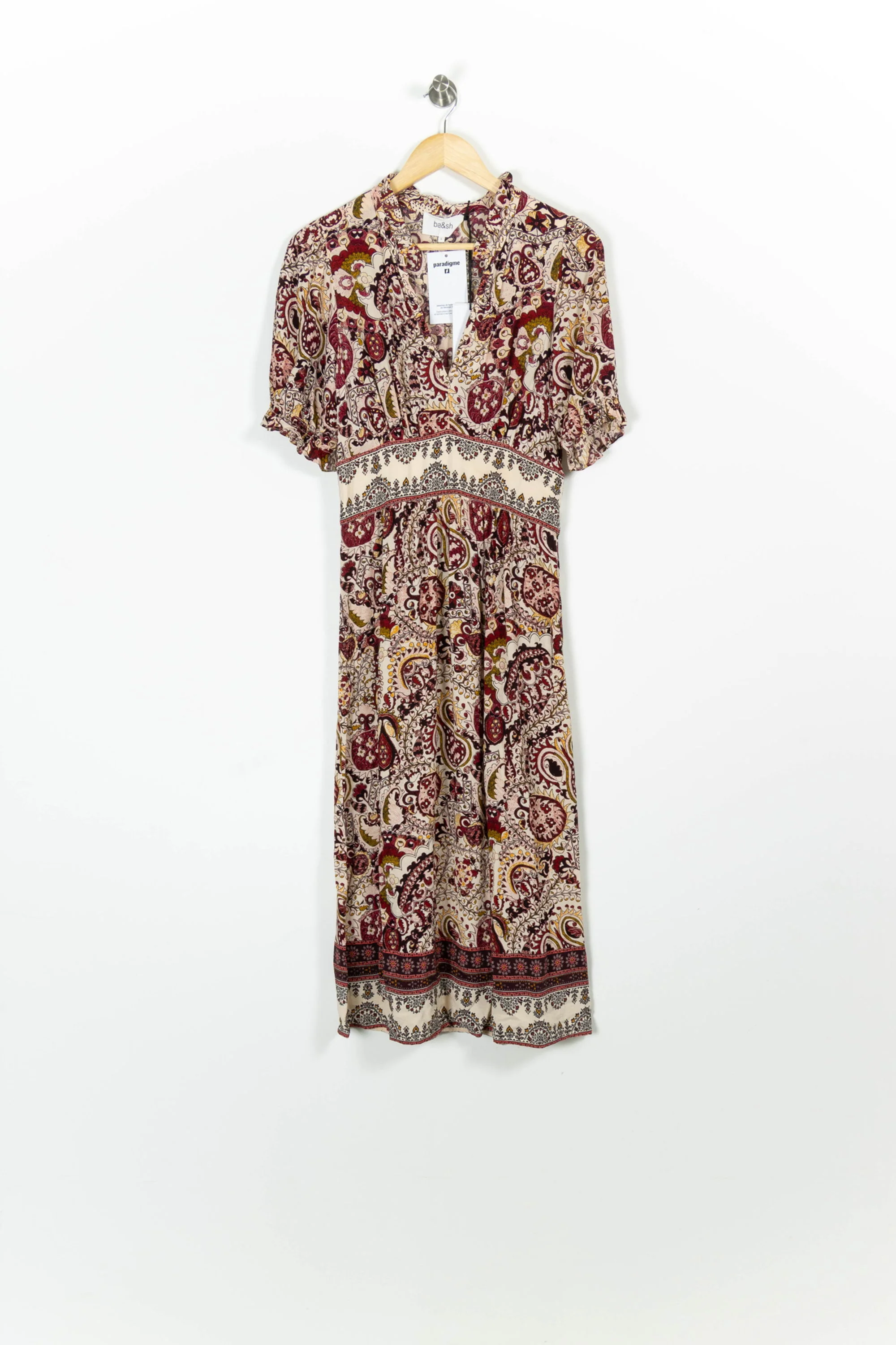 Robe Longue Beige et Bordeaux - Taille XS/34 - Image 2