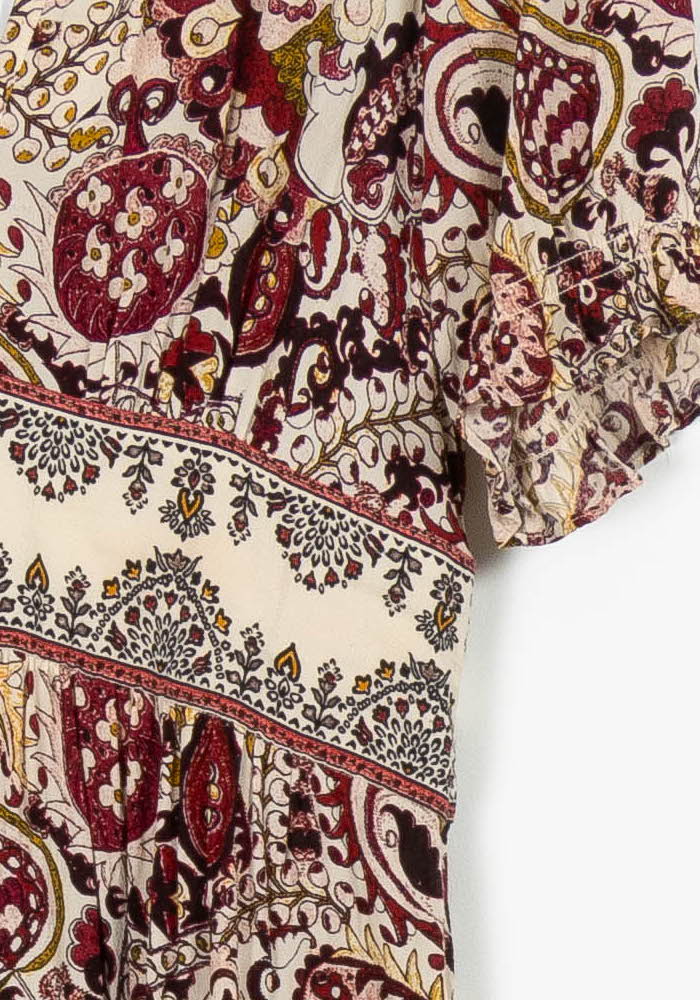 Robe Longue Beige et Bordeaux - Taille XS/34 - Image 3