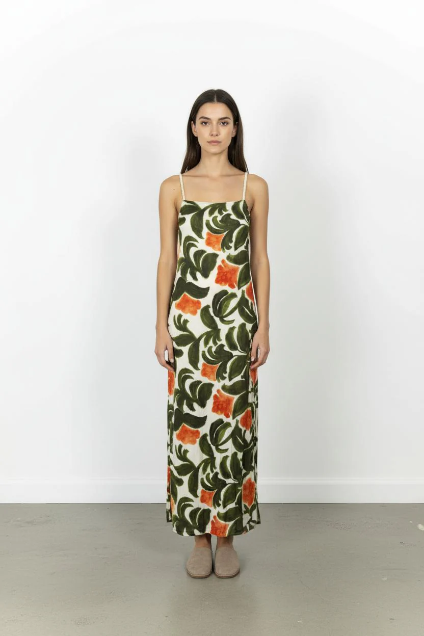 Robe Longue Blanche Verte et Orange - Taille M/38
