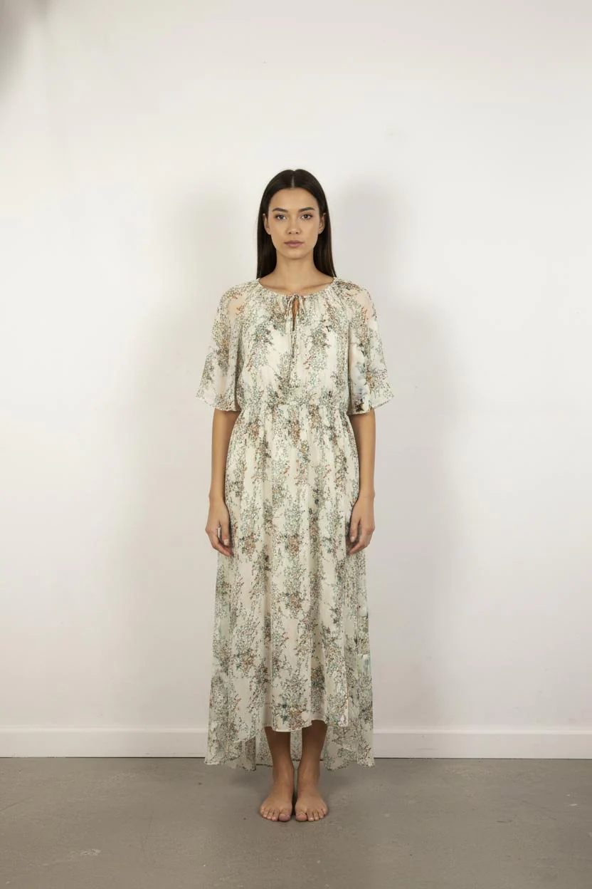 Robe Longue Écrue et Verte - Taille M/38