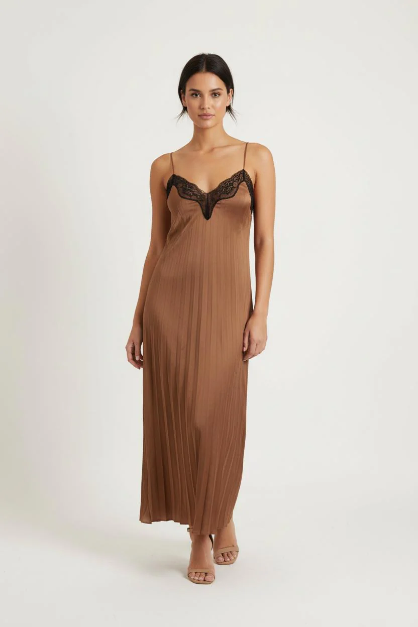 Robe Longue Marron et Noire - Taille XS/34