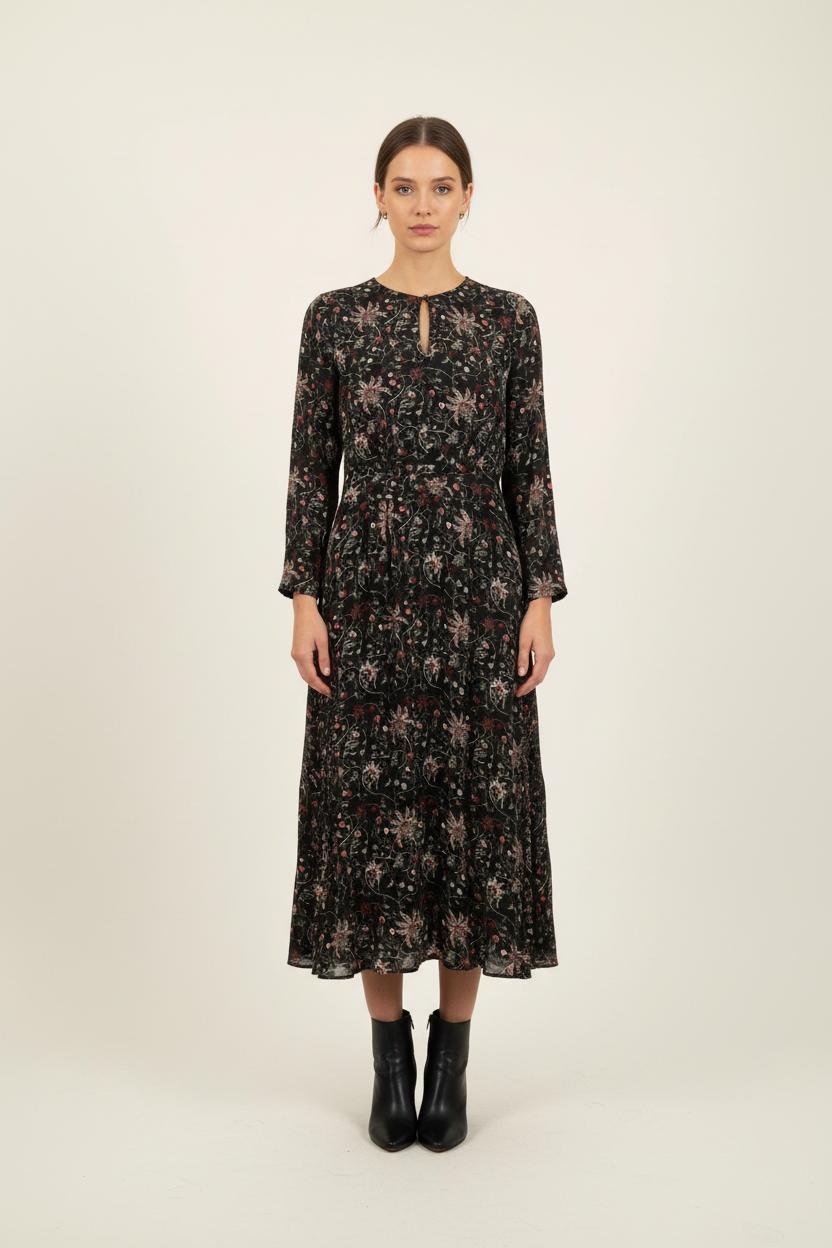 Robe Longue Noire à Fleurs - Taille S/36