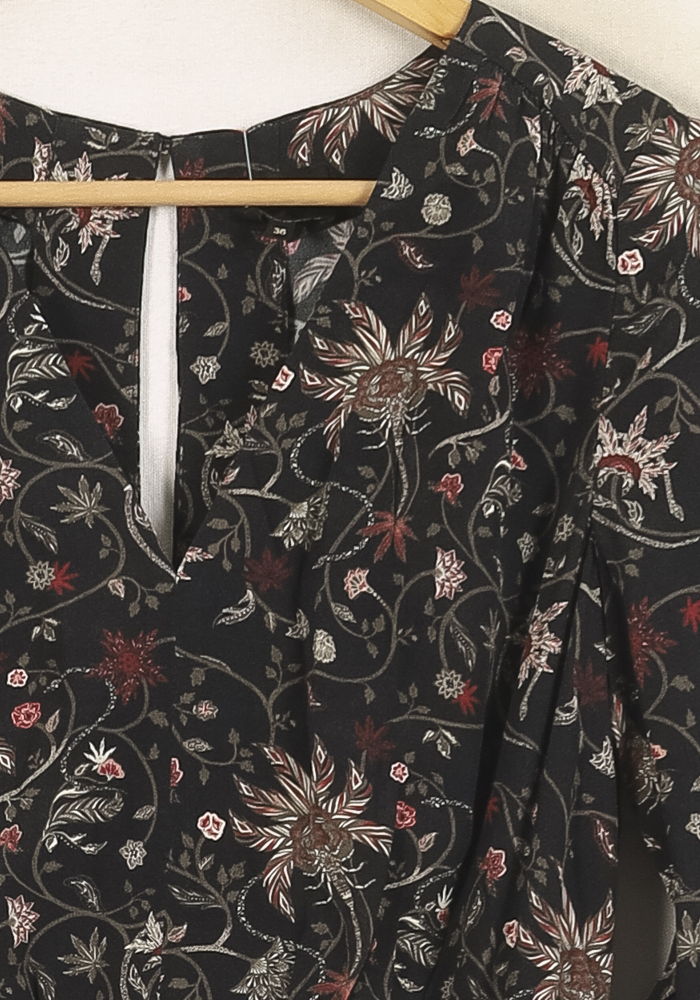 Robe Longue Noire à Fleurs - Taille S/36 - Image 3