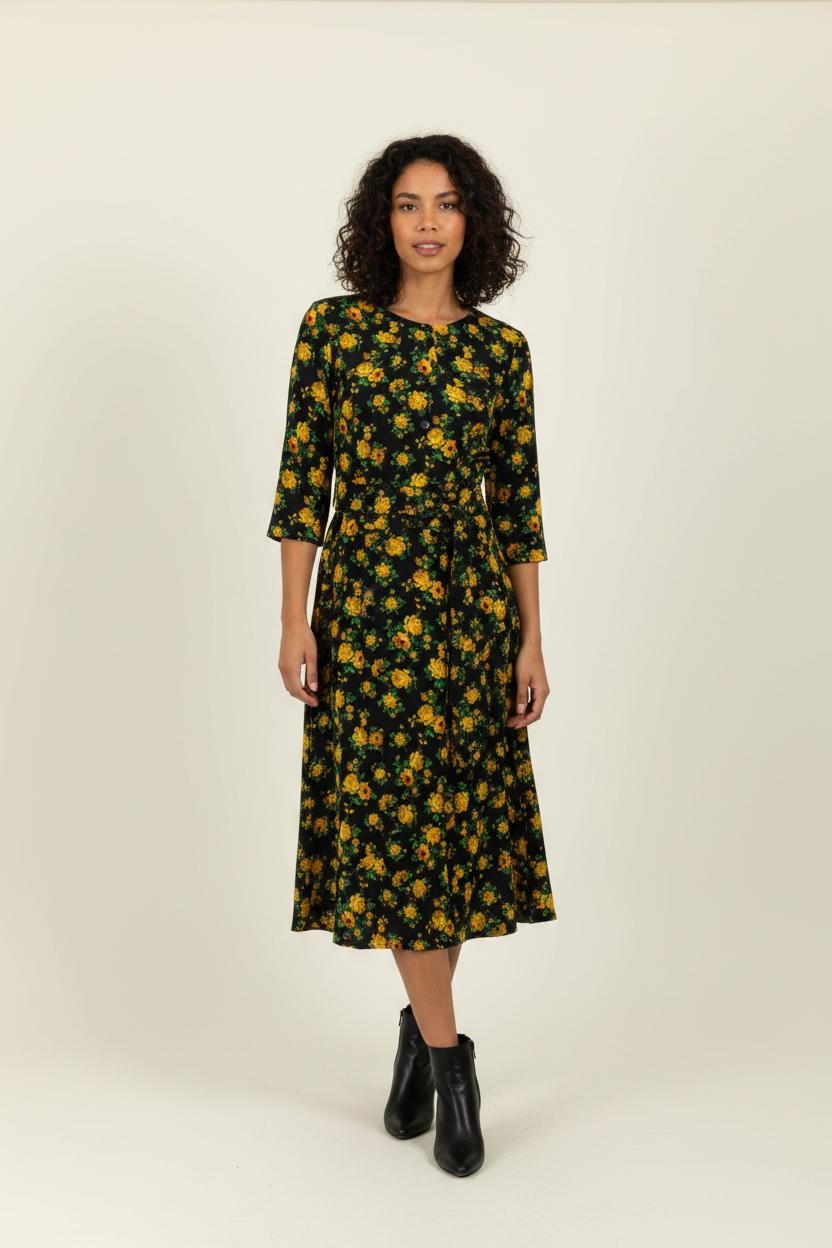 Robe Longue Noire et Jaune - Taille M/38