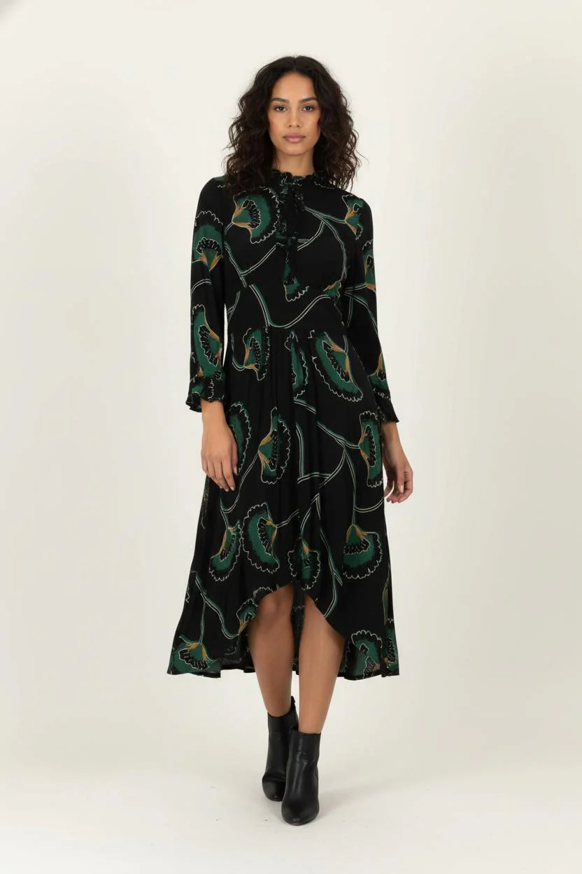 Robe Longue Noire et Verte - Taille XS/34