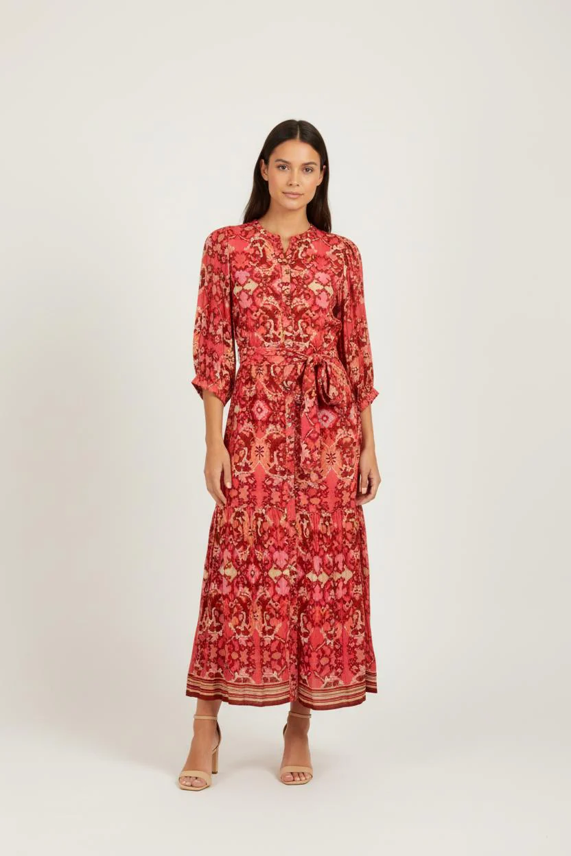 Robe Longue Rouge et Beige - Taille XS/34